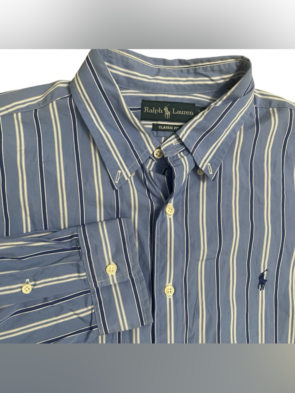 Ralph Lauren Blue and White Striped Button-Down Shirt